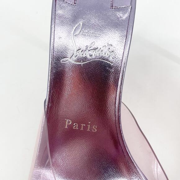 Christian Louboutin Aqua Strass 80 PVC Pink Crystal Bow Pointed Toe Mules EU 38 - Picture 9 of 10